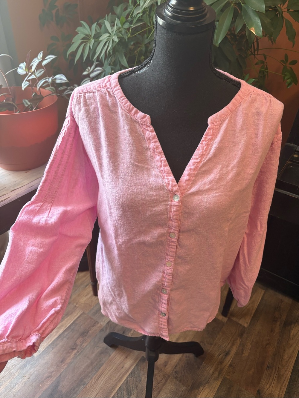 Joie Pink Button-Front V-Neck Blouse - Picture 2 of 11